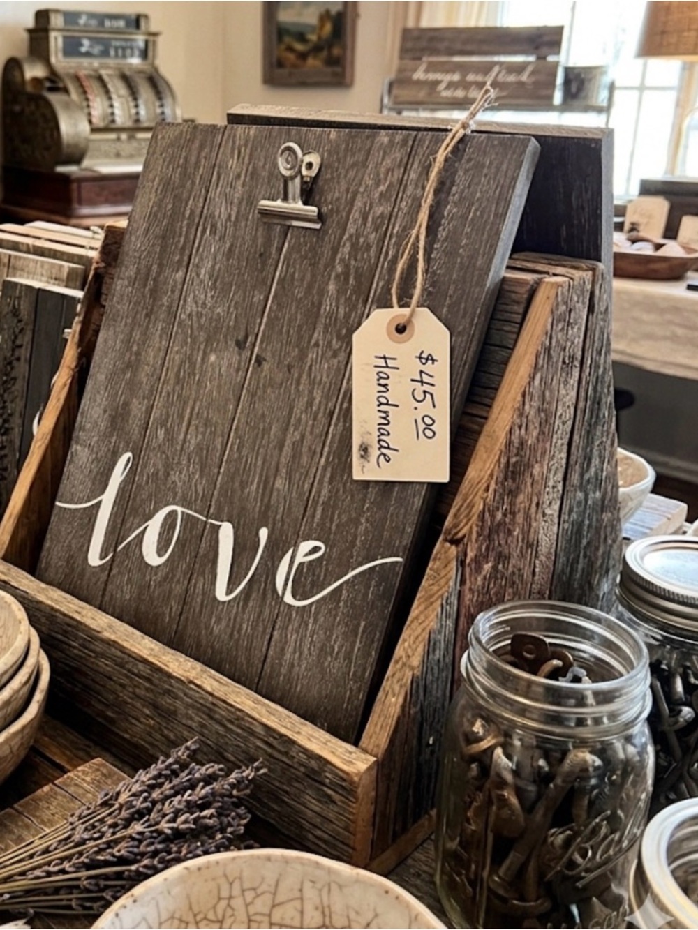 Handmade Rustic Wood 'Love' Sign - Weathered Gray